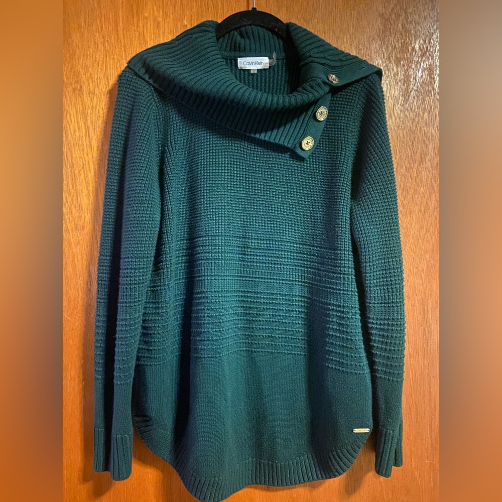 CALVIN KLEIN green fold over sweater